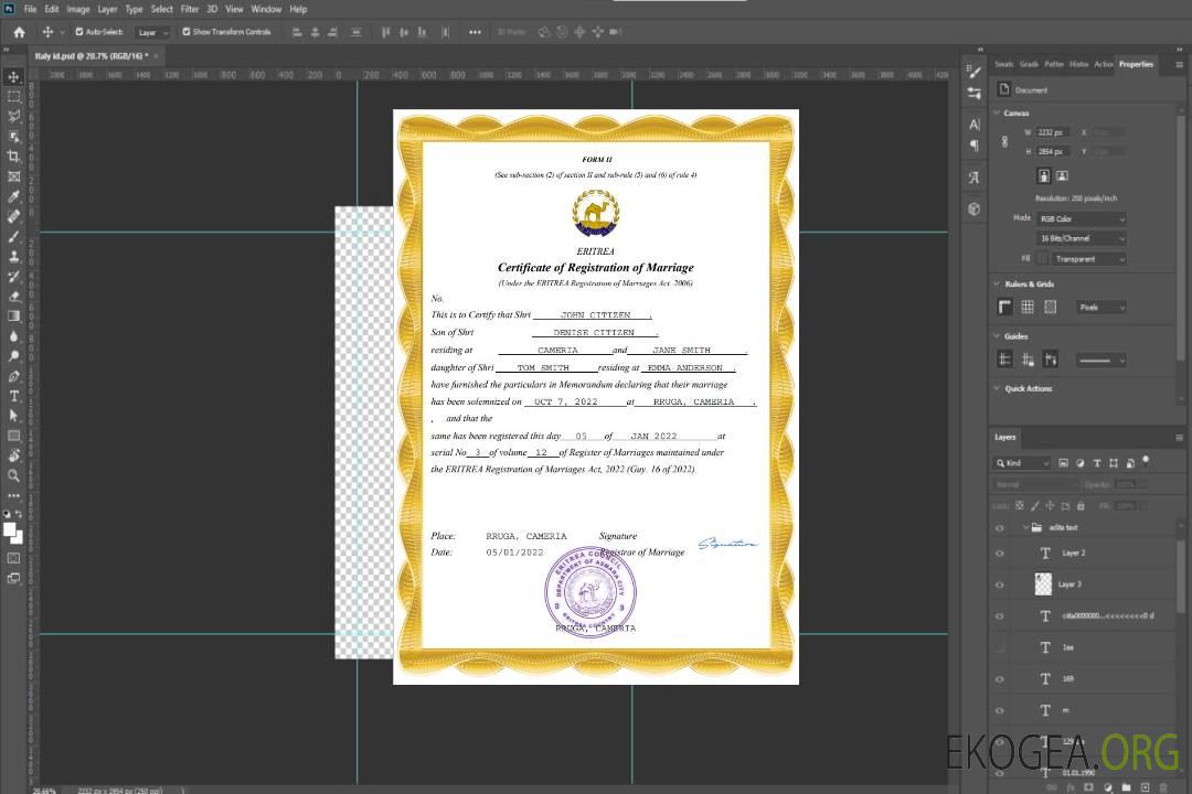 Modèle Word et PDF de certificat de mariage en Érythrée template Modèle Word et PDF de certificat de mariage en Érythrée template